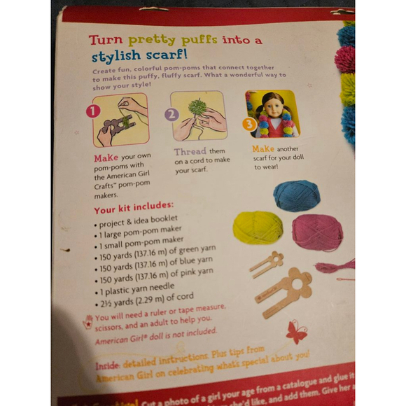 American Girl Crafts Pom-Pom Scarves Craft Kit Pink Green One Size (NEW) - Picture 6 of 7